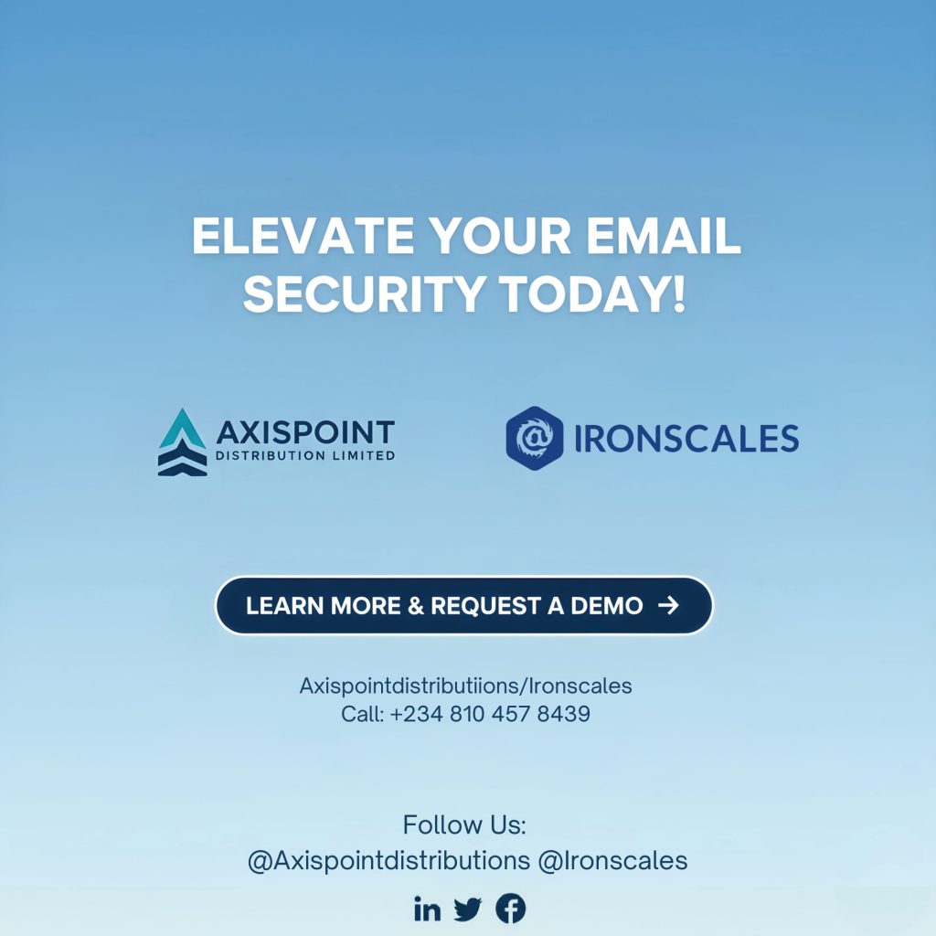 Graphic celebrating the Axispoint and Ironscales partnership for advanced email security solutions in Nigeria.